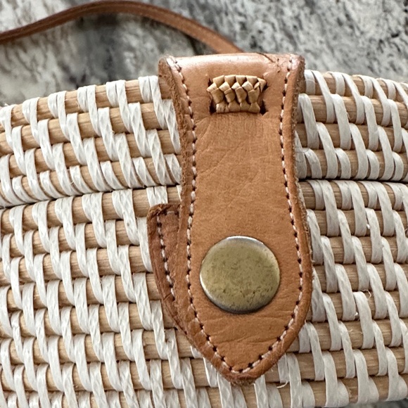 Round Woven Crossbody Bag - Cream and Tan - Picture 4 of 5